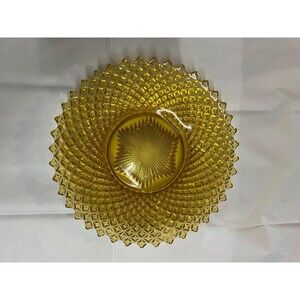 Amber Glass Serving Plate Westmoreland English Hobnail Golden Sunset Round